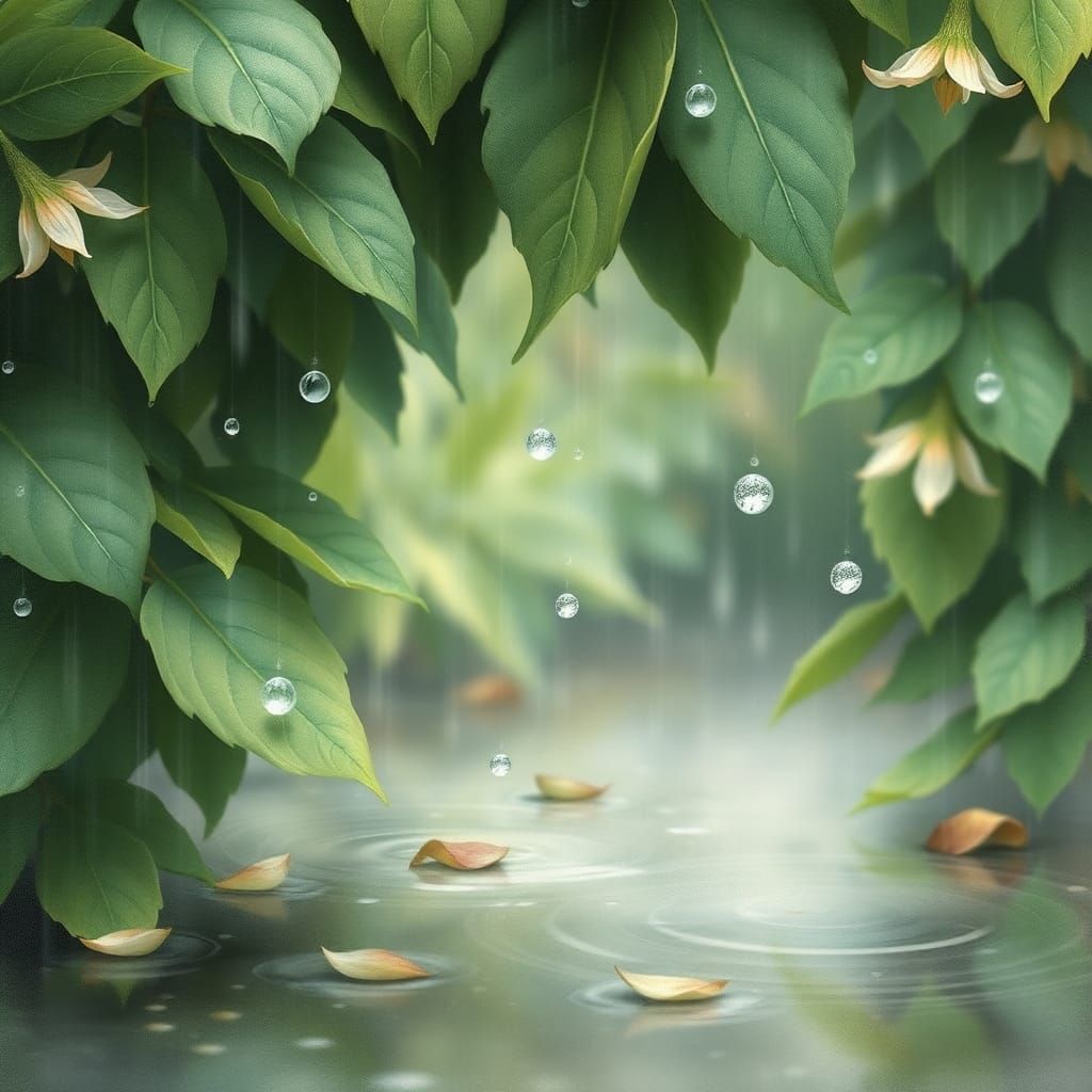 Gentle Raindrops Create a Soothing Melody in Watercolor Styl...