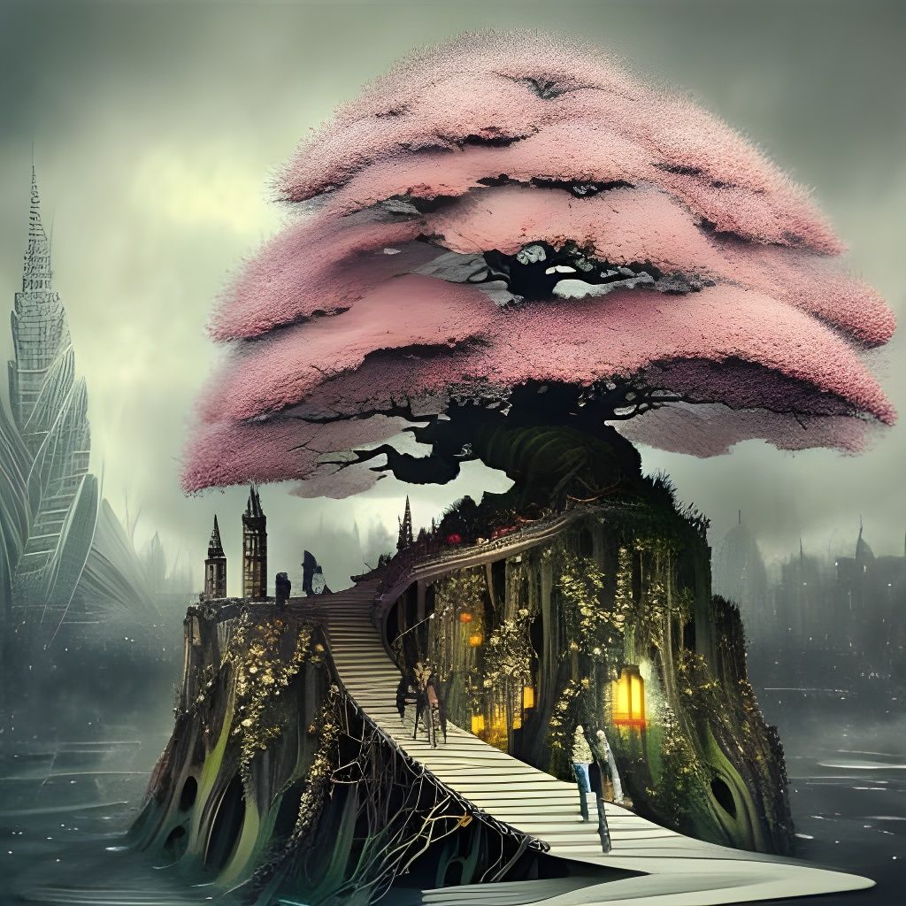 Clockpunk Bonsai Village in Glass Crystal Style