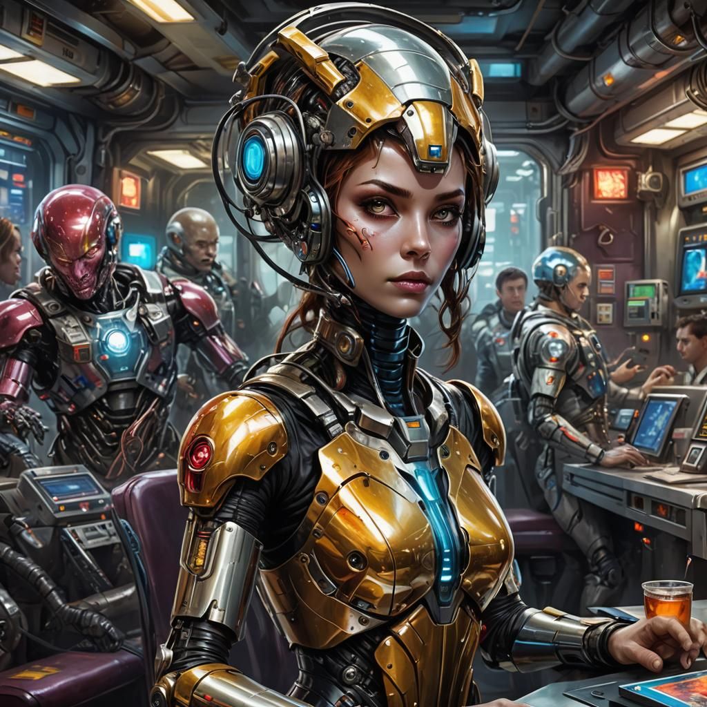 Detailed Female Cyborg Portrait in Dystopian Setting