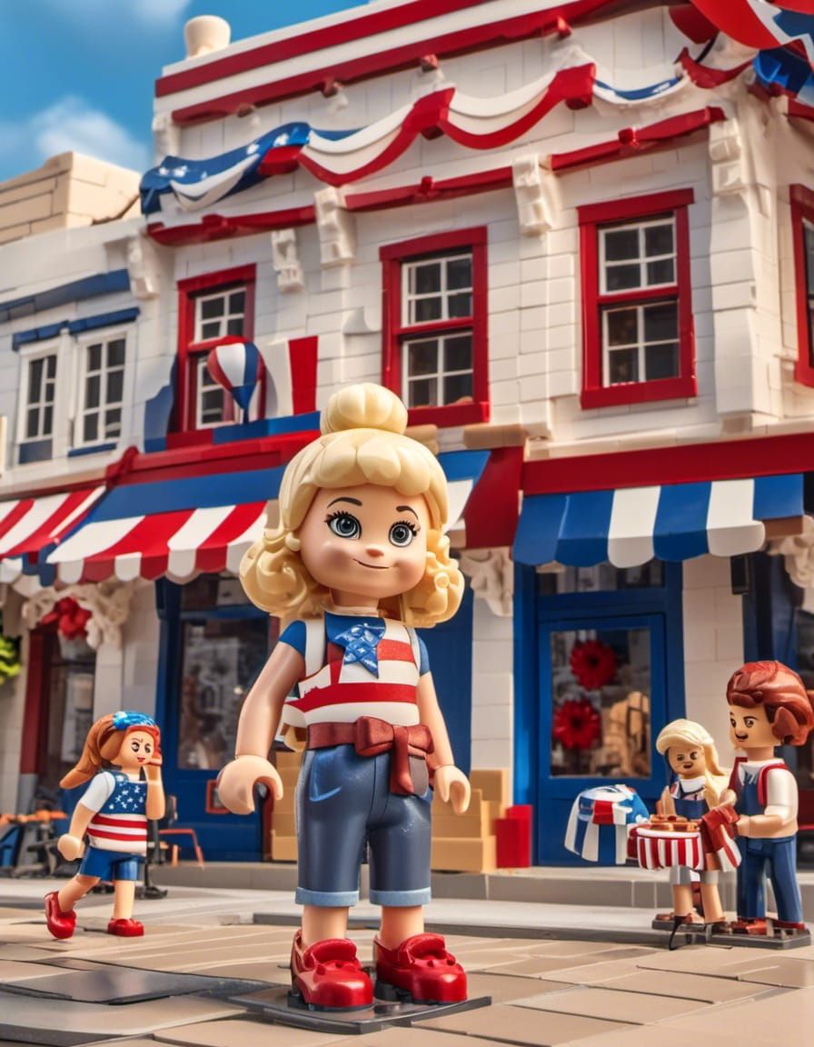 Girl Explores July 4th Town: Pixar-Style 3D Art