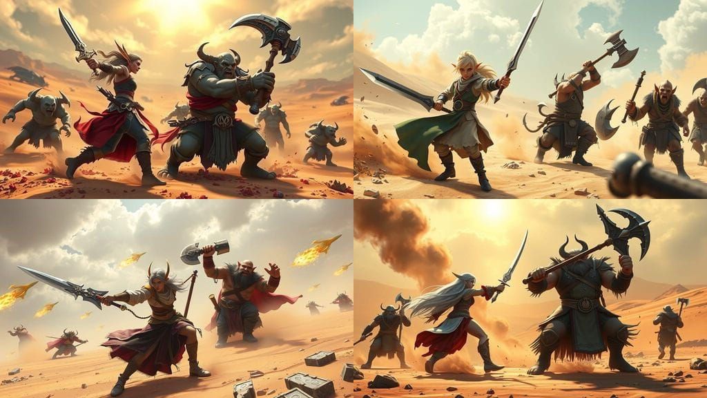 Epic Fantasy Battle in Desert Landscape