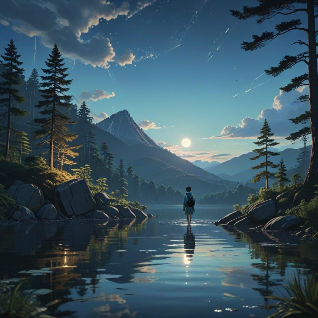 Anime Landscape with Moonlight, Makoto Shinkai Style