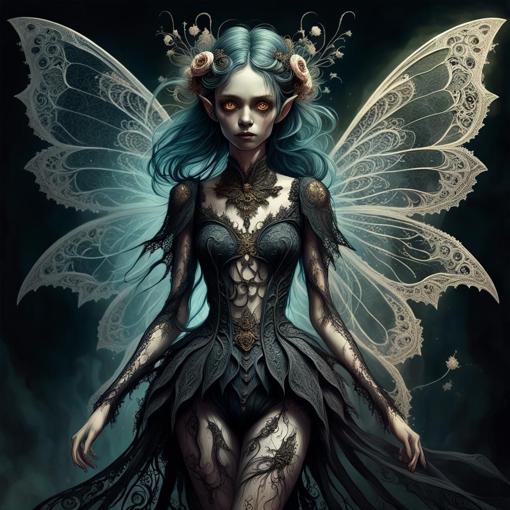 Gothic Fairy of Despair in Beksiński Art Style