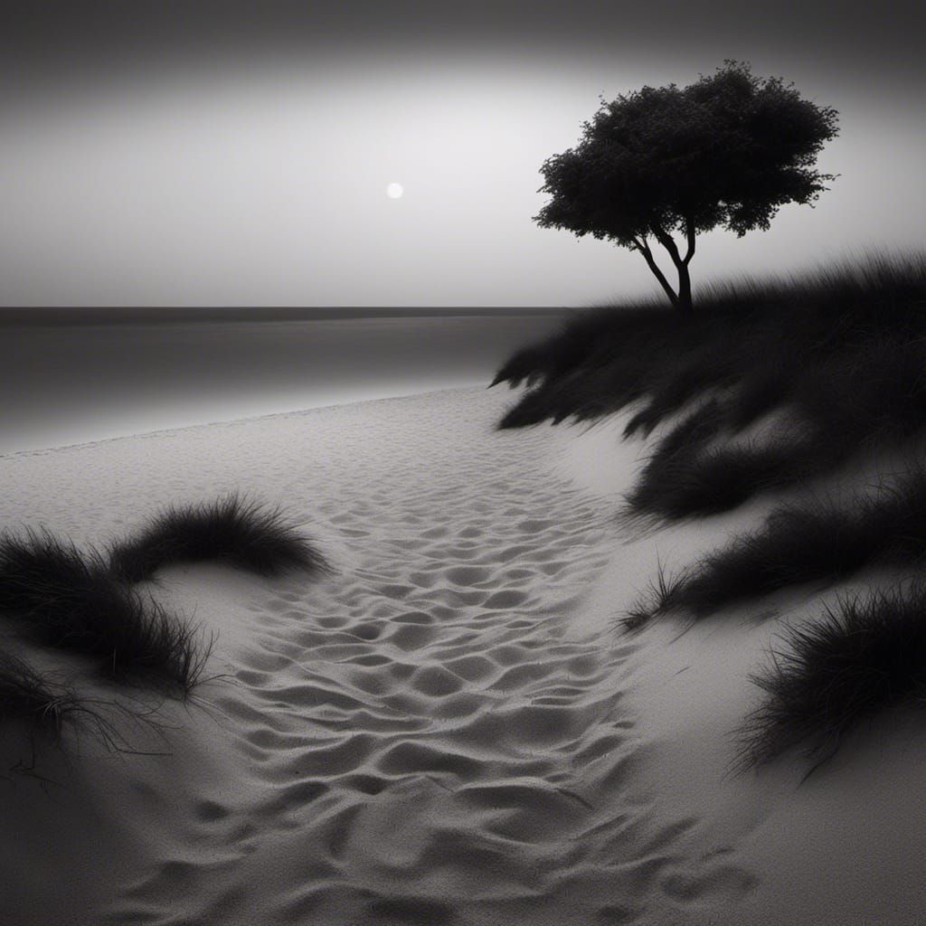 Monochrome Beach Scene in Dark Atmosphere