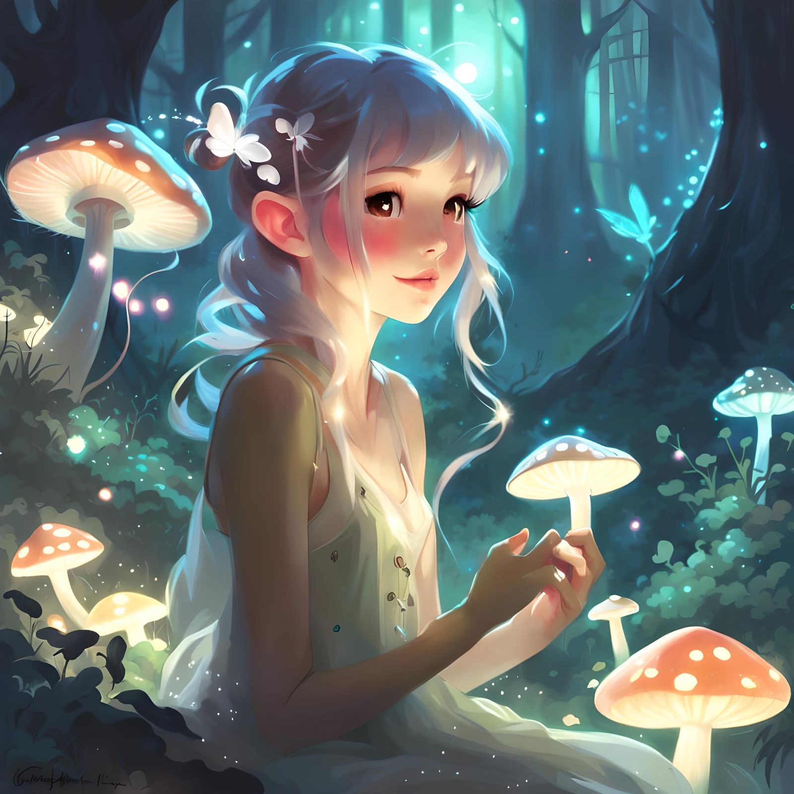 Fairies Weaving Spells in Moonlit Mushroom Glade