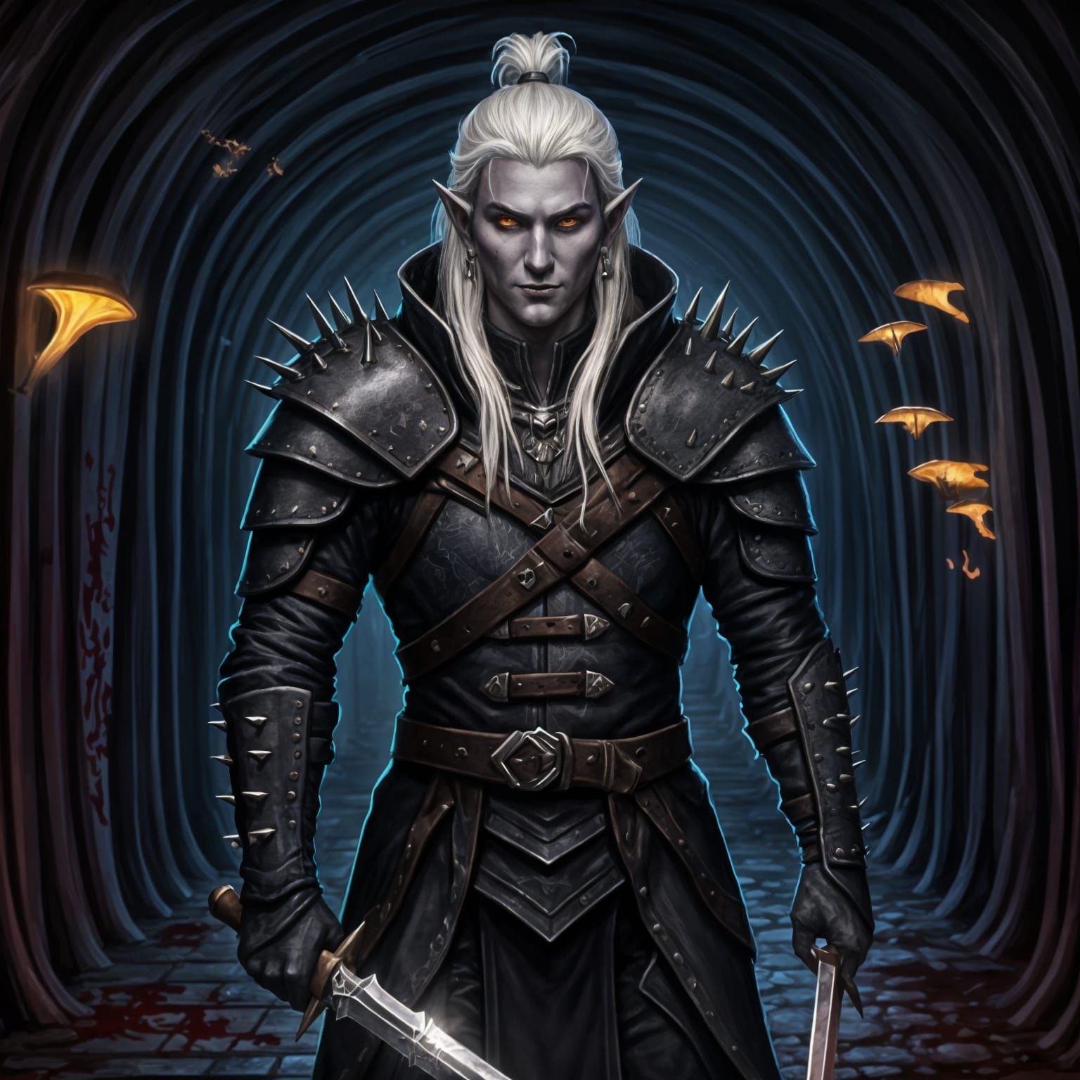 Drow Rogue in Glowing Fungi Tunnel