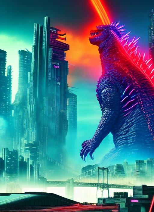 Neon Godzilla Destroys Cyberpunk City in 8K