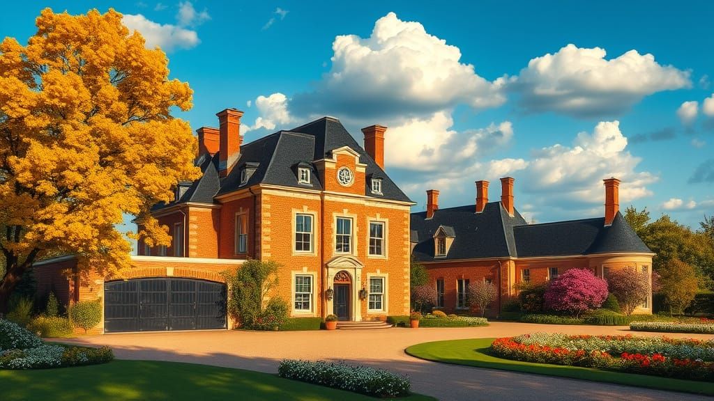 Golden Afternoon Chateau Amidst Colorful Gardens