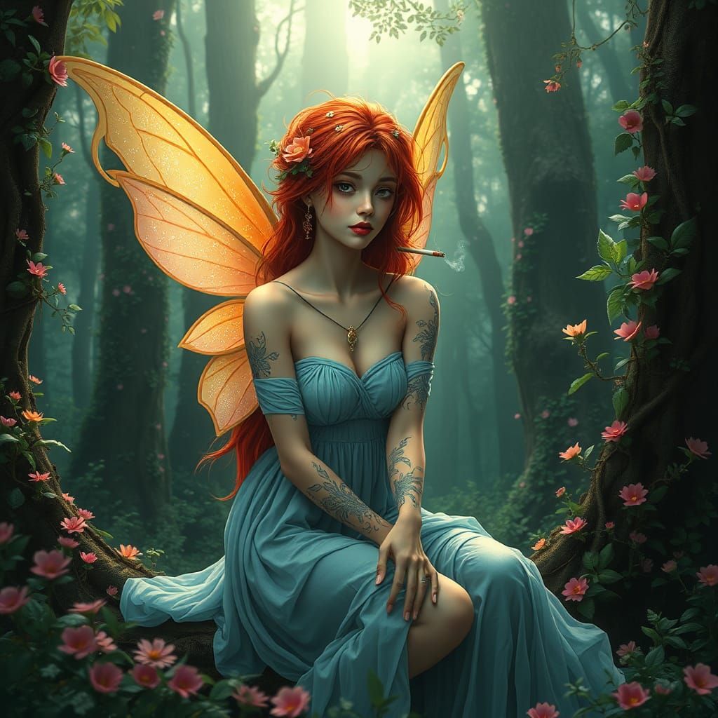 Enchanting Fairy in Forest, Hyperrealistic Fantasy Art