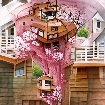 Enchanting Cherry Blossom Treehouse Scene