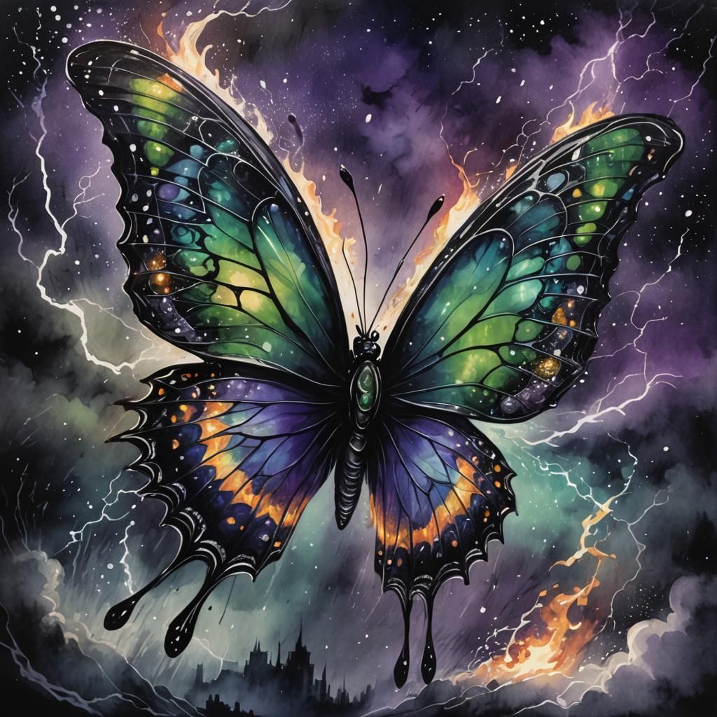 Elemental Butterfly in Dark Anime Style