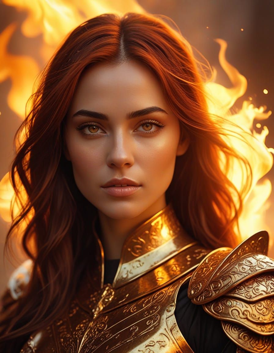 Fiery Woman Portrait in Golden Hour Lighting
