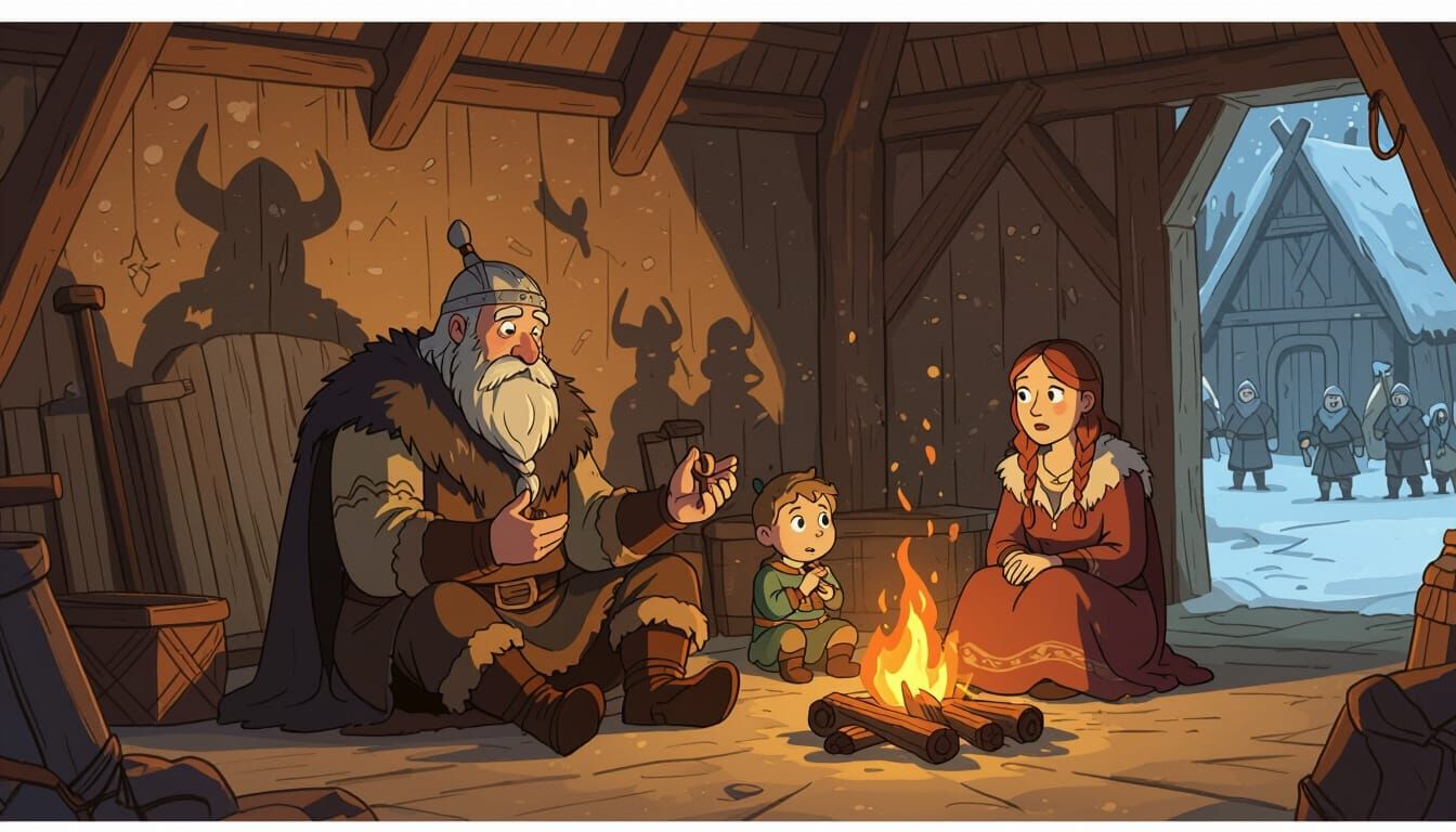 Viking Father Tells Tales in Cartoon Longhouse