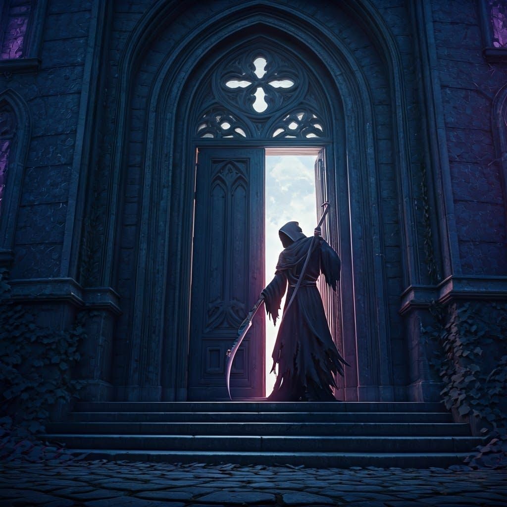 Grim Reaper at Gothic Doorway in Anime Style