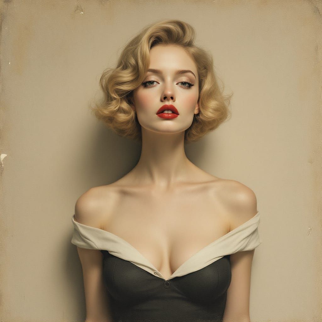 Vintage Pin-Up Woman in Muted Tones