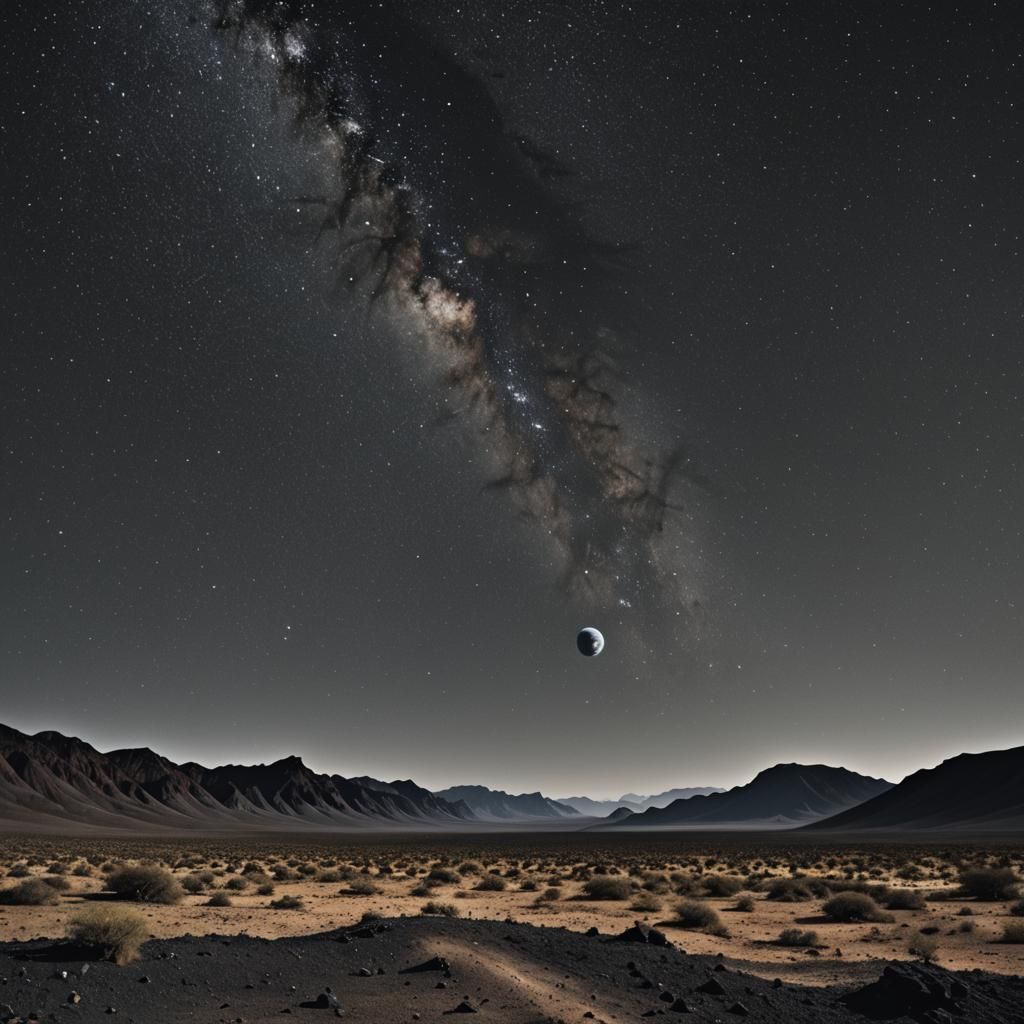 Bleak Airless Landscape with Earth and Stars