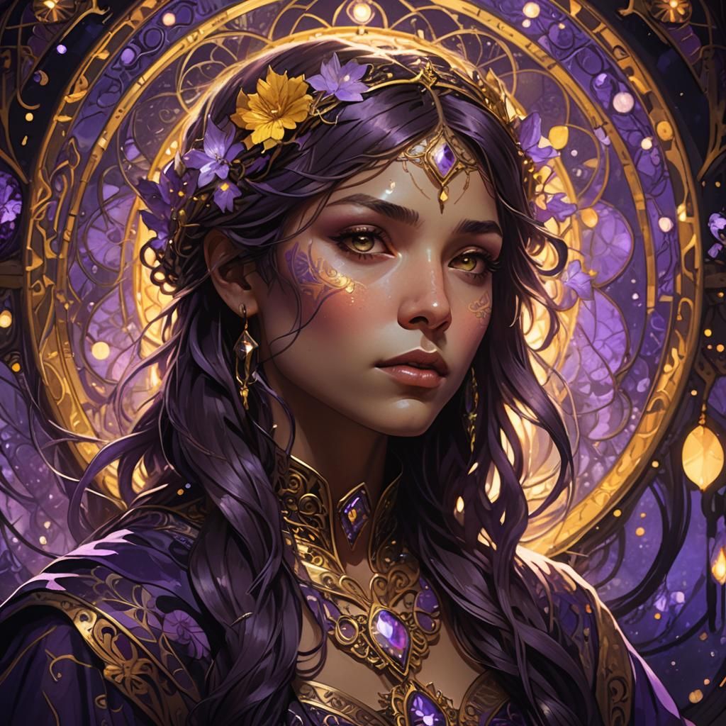 Mystical Portrait in Art Nouveau Style with Dramatic Lightin...
