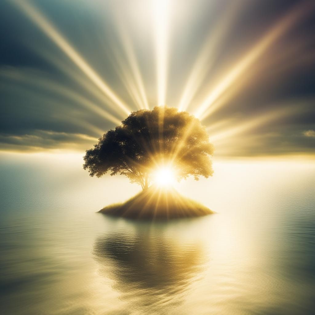 Heavenly Island in the Clouds: Divine Sunshine