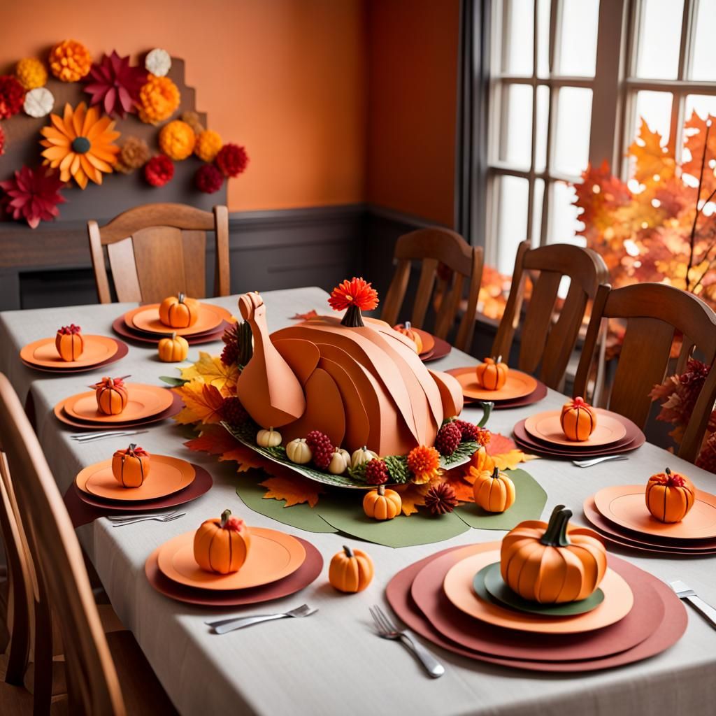 Yesterday challenge
A paper craft depicting a Thanksgiving table with turkey, pumpkin and crambery sauce. A room setting...
