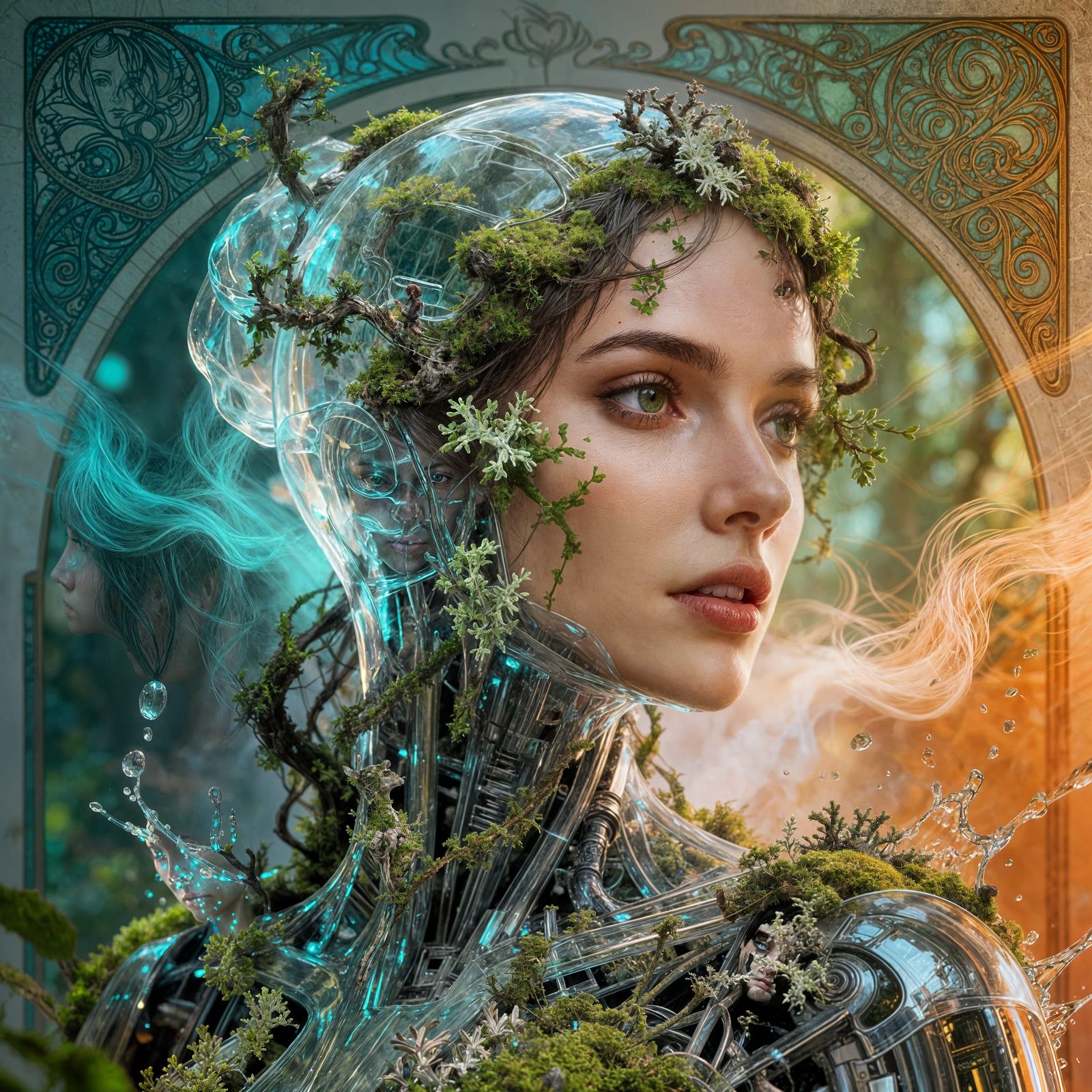 Female Head Entangled in Nature, Digital Concept Art