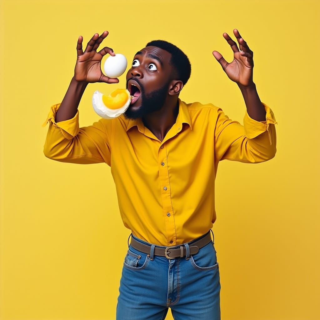 Shocked Man with Egg, Contemporary Figurative Style