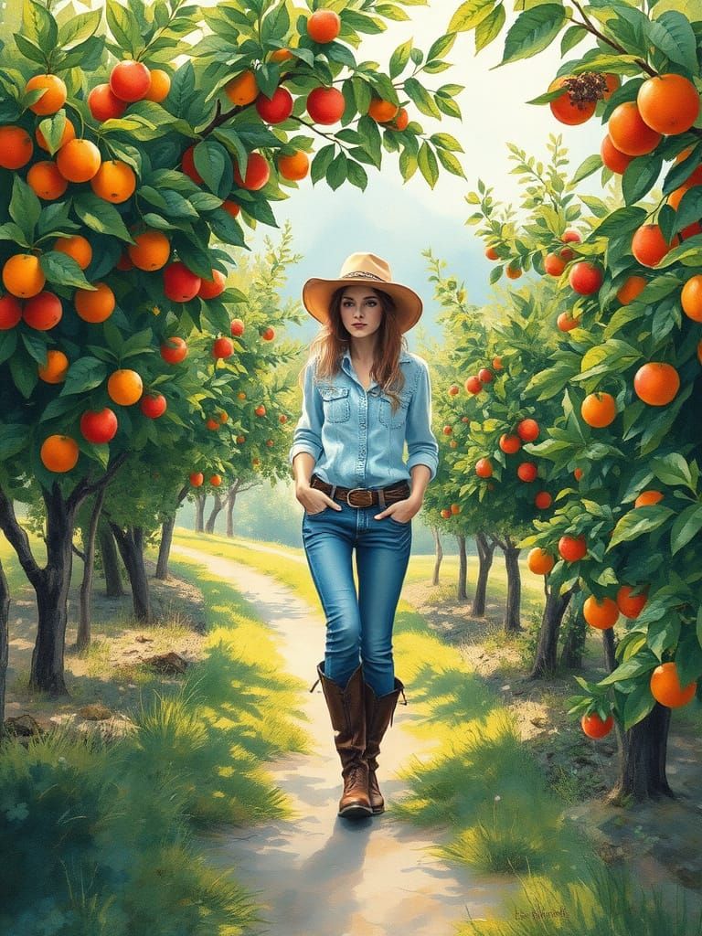 Lady Gardener in Whimsical Fruits Orchard