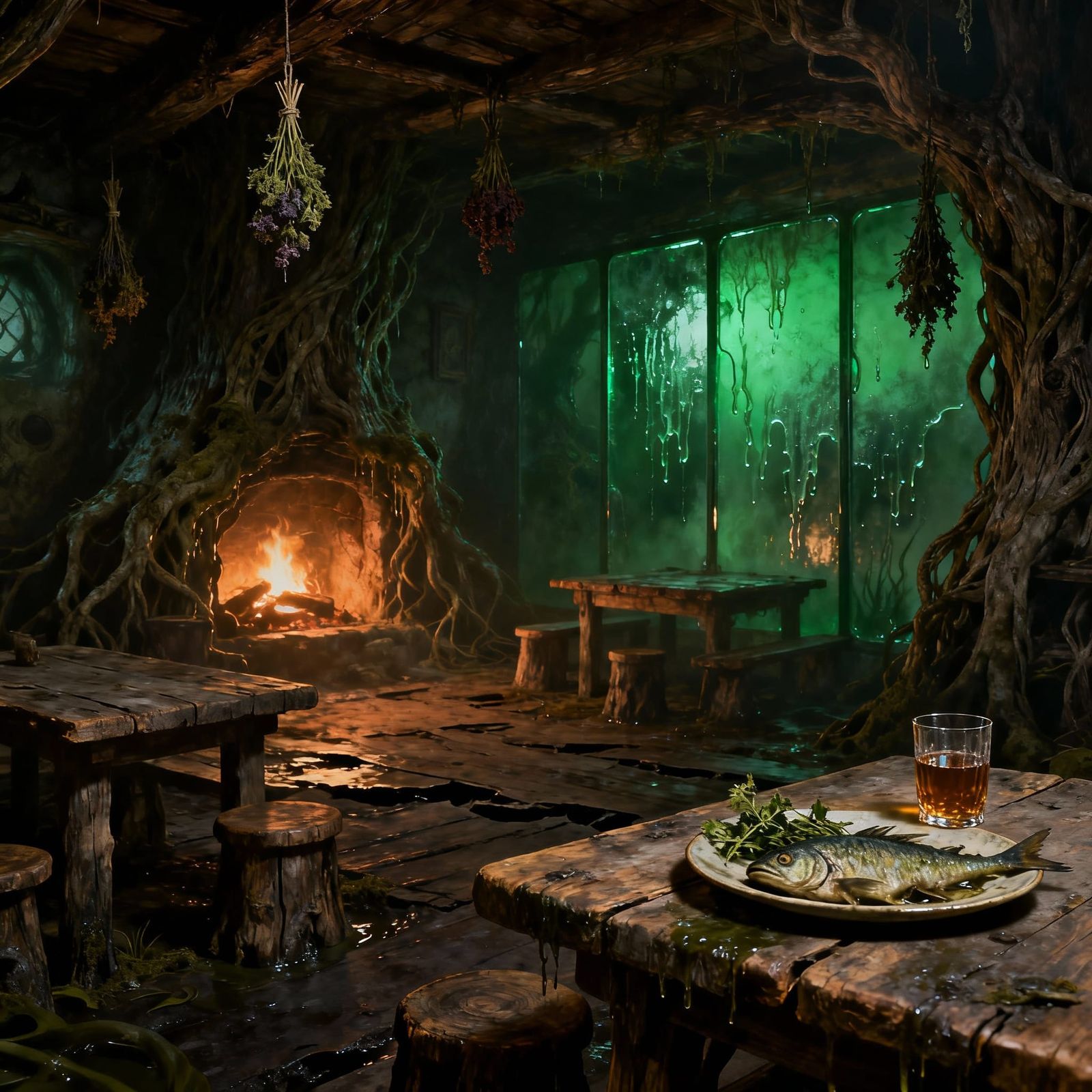 Grim Druid Tavern Interior in Dark Fantasy Style