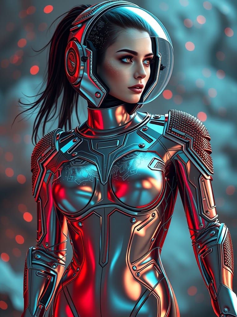 Sleek Space Goddess in Metallic Bodysuit with Shimmering Cir...
