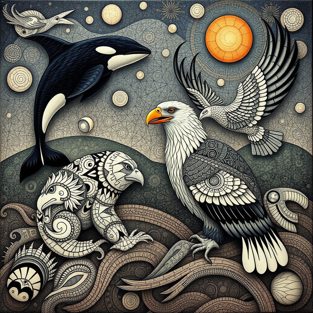 Surreal Dreamscapes: Interlaced Tlingit Animals in Impossibl...
