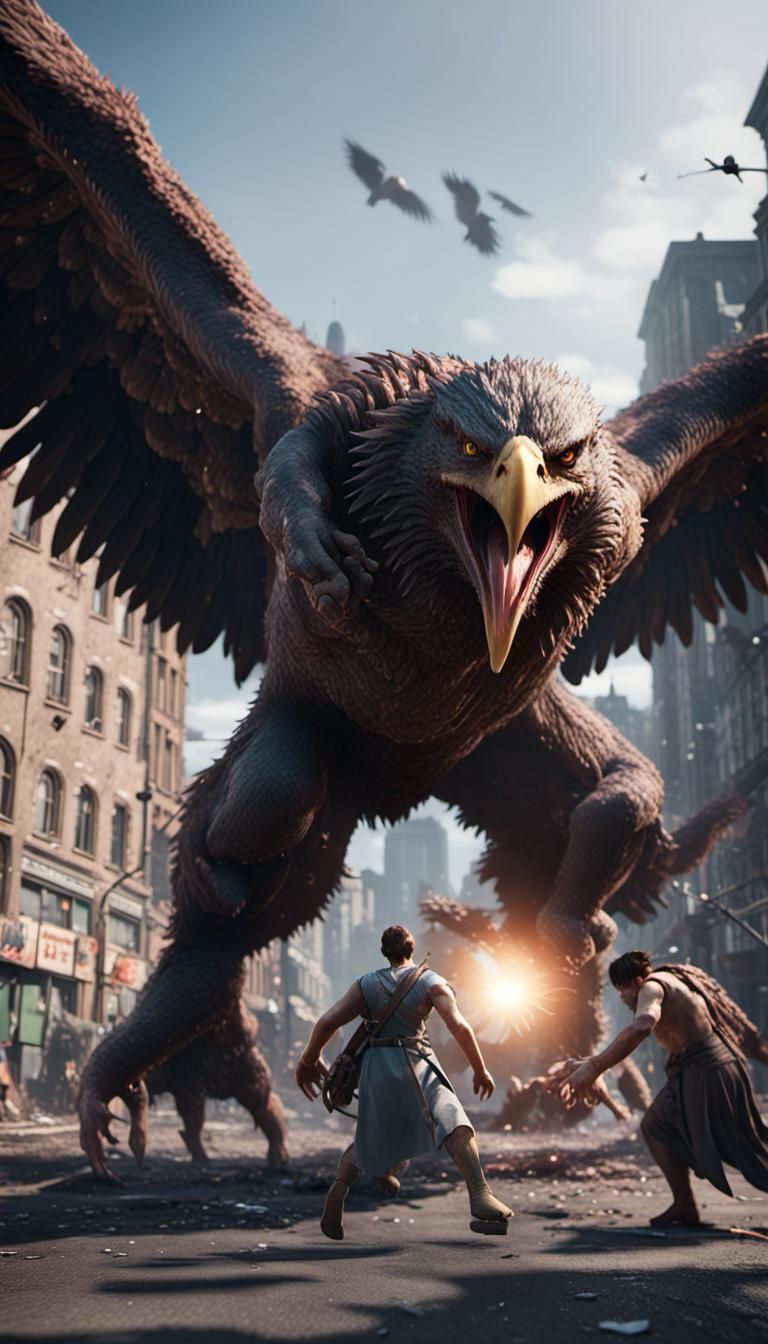 Giant Eagle Monsters Attack City: 3D Game Art