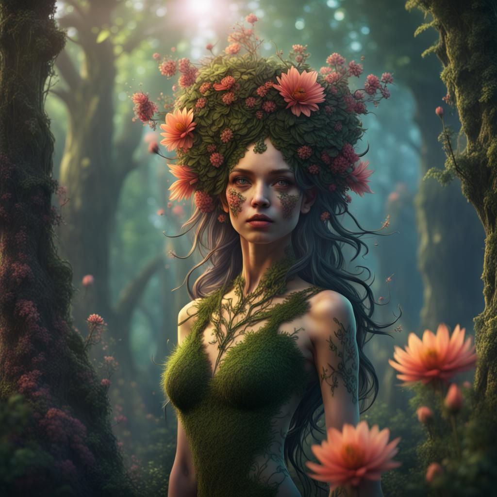 Beautiful Flower Dryad Fantasy Concept Art