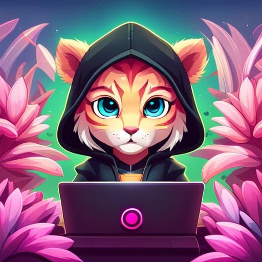 Adorable Tiger Cub Gamer in Chibi Art Style