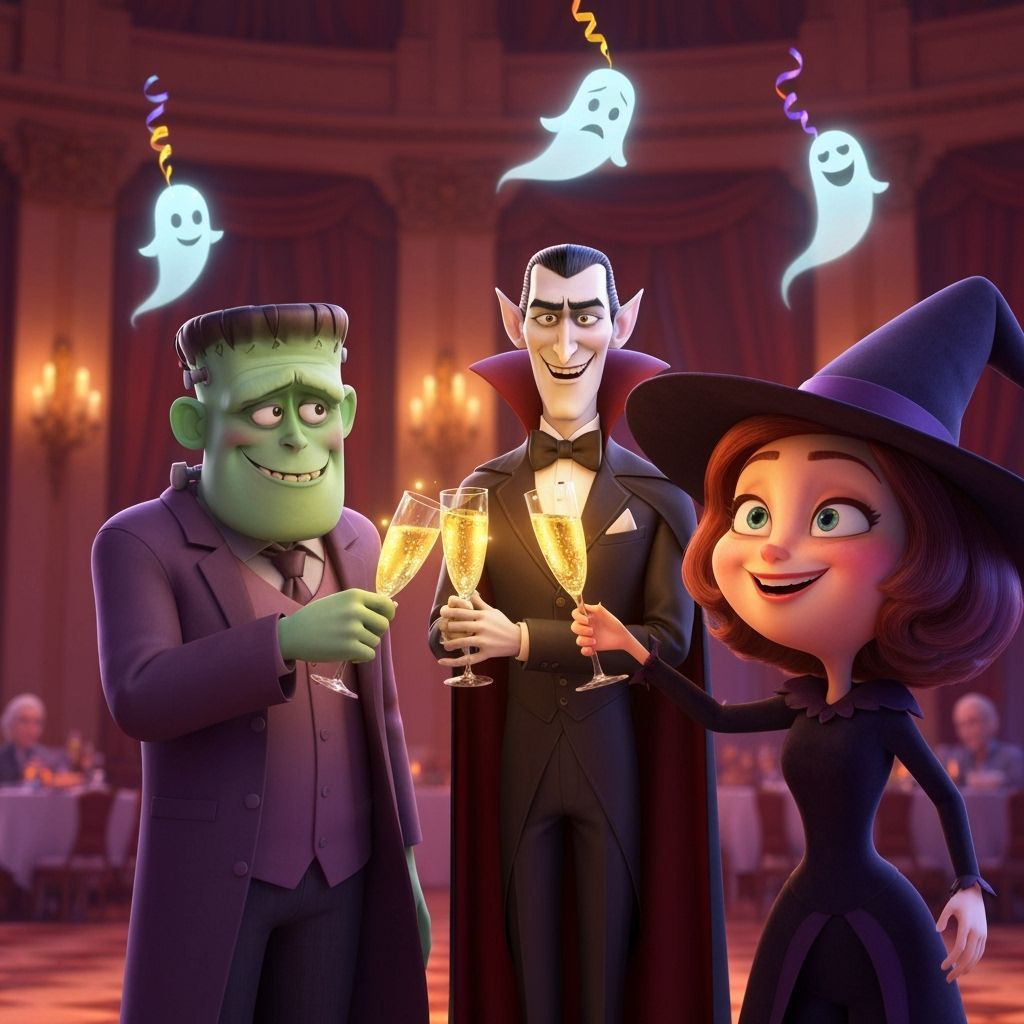 Halloween Characters at a New Year's Eve Ball