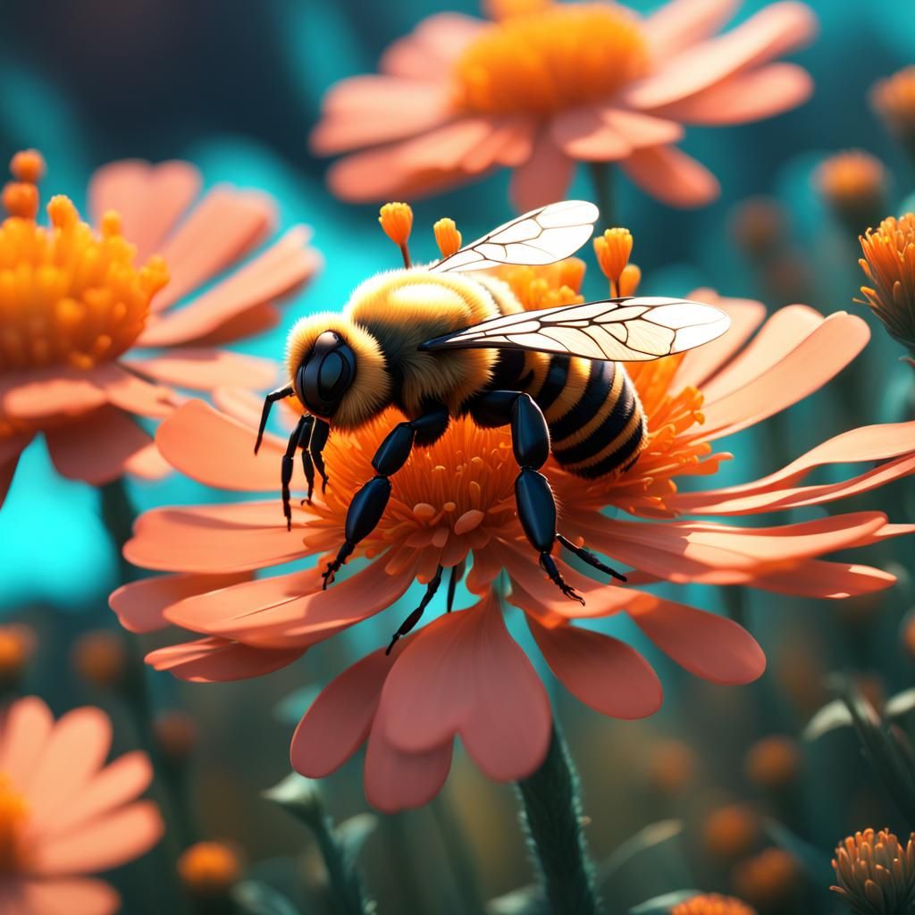 Bee on Flower, Hyperdetailed Splash Art