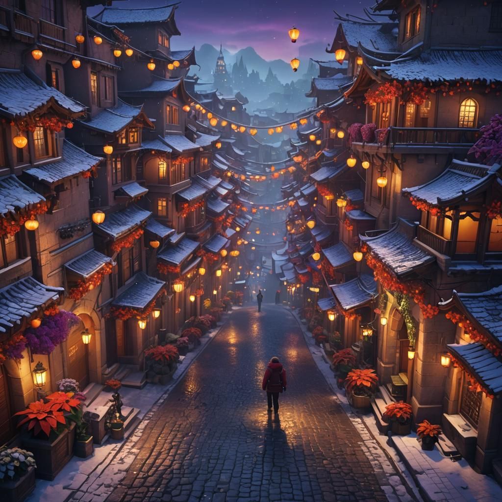Poinsettia-Covered Mystical City in Unreal Engine 3D