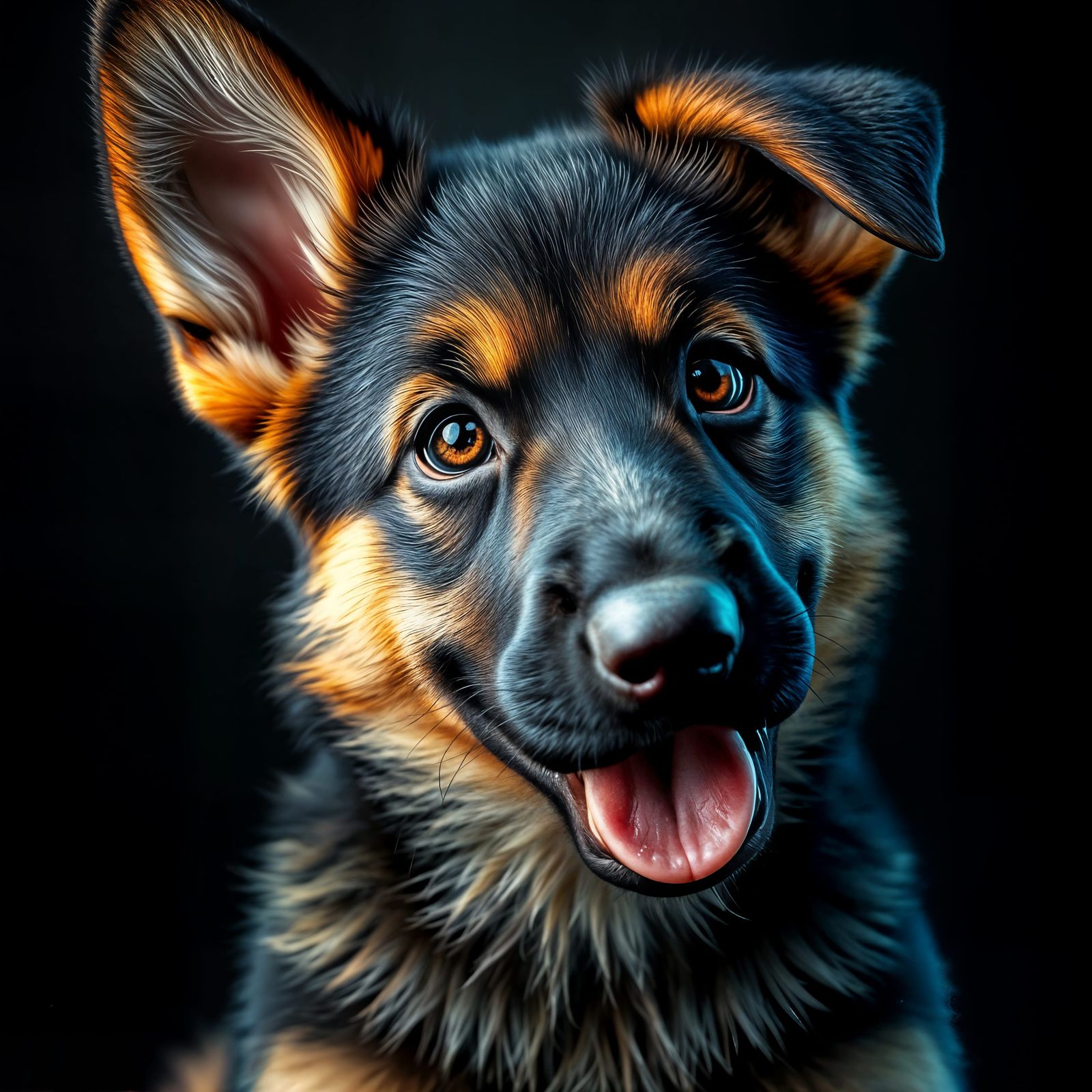 Intricately Detailed German Shepherd Puppy Portrait in Fanta...