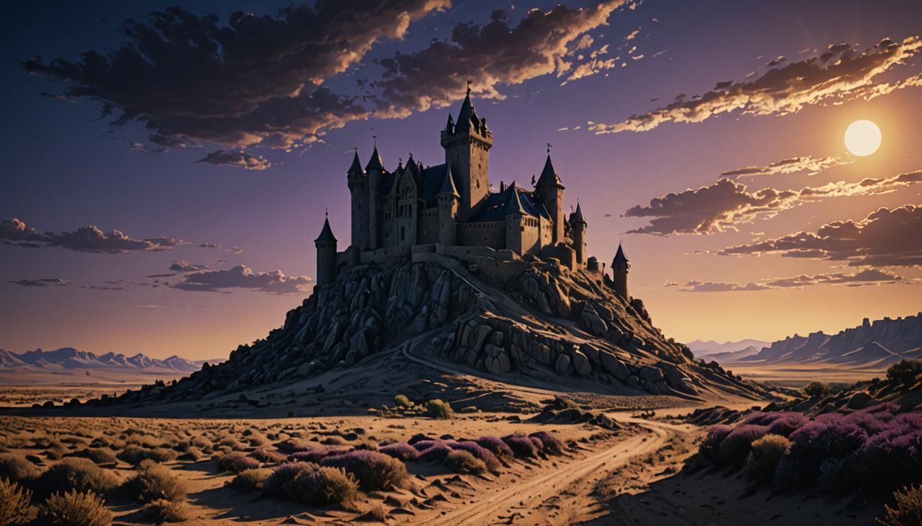Desert Castle: Cinematic Still in Dore Style