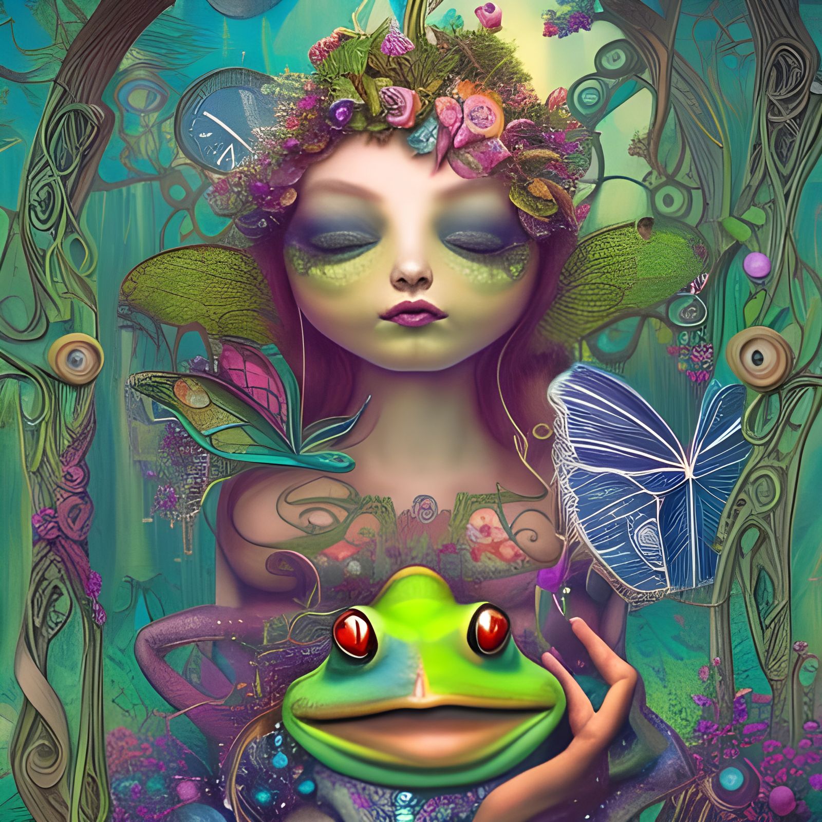 Frog Clock Face in Whimsical Fairy Wonderland