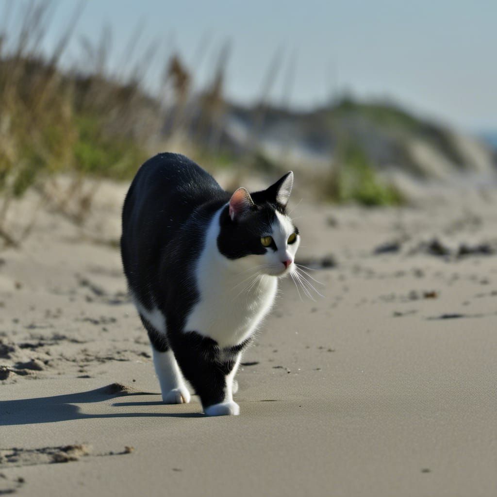 Muezza Cat Walking on the Beach