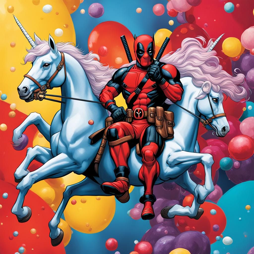 Deadpool and Wolverine Ride Magical Unicorns: Portrait