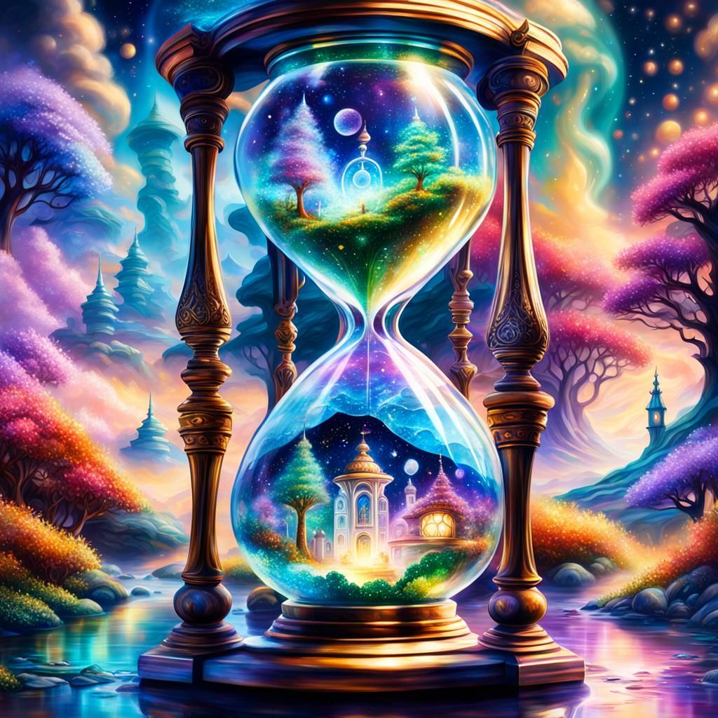 Ethereal Hourglass in a Cosmic Fantasy Style