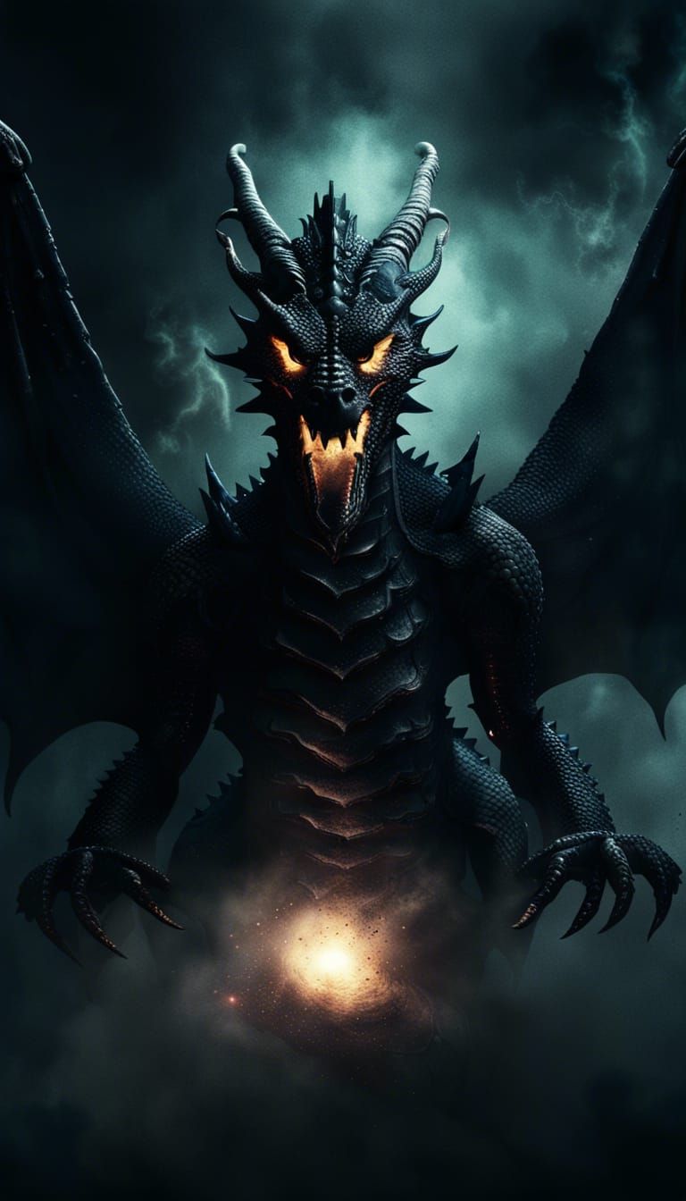 Black Dragon God Rising from the Abyss
