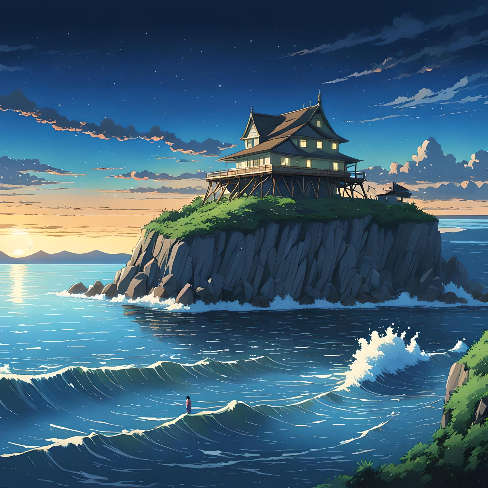 Seaside Cinema Under Starry Sky: Anime Key Visual