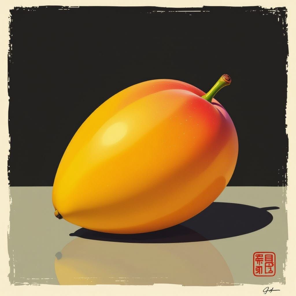 Vibrant Mango on Dark Background Minimalist Art