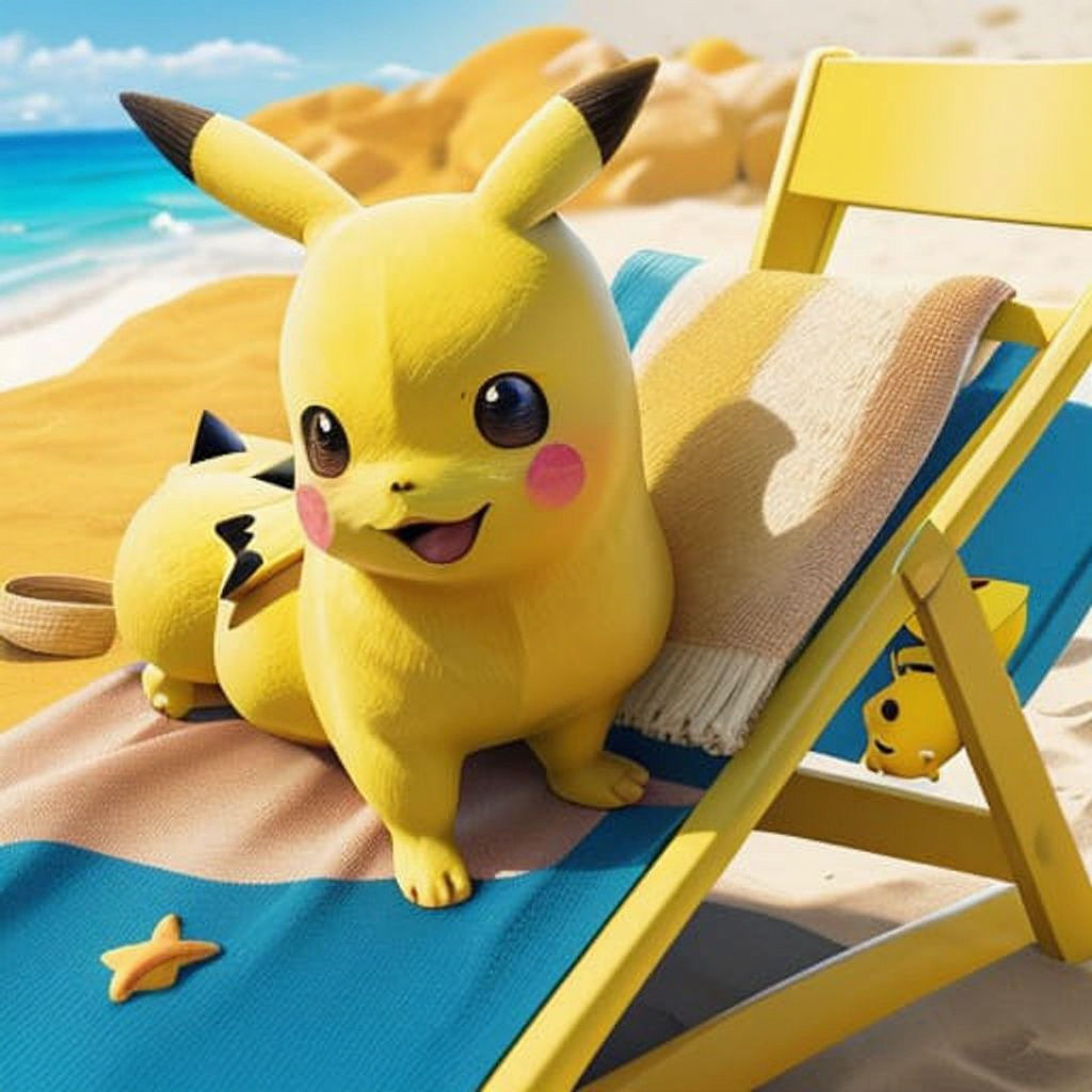 Pikachu Relaxing on a Beach Chair