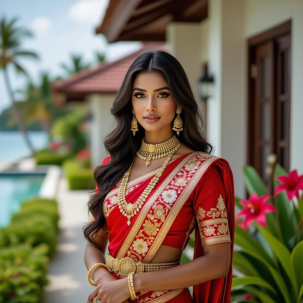 Beautiful and sensual female model from Sri Lanka in exquisite Sri Lankan traditional clothing and elegant accessories. ...