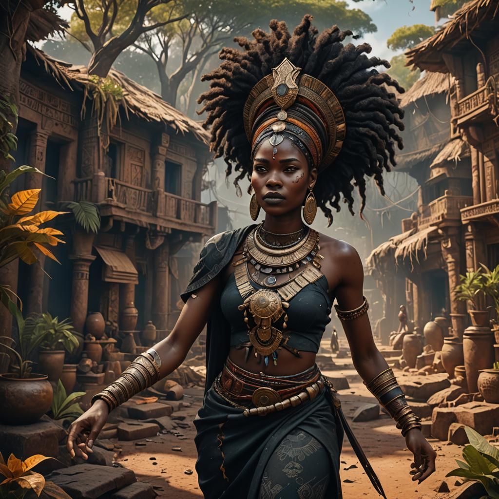 Detailed Matte Painting of a Black African Woman