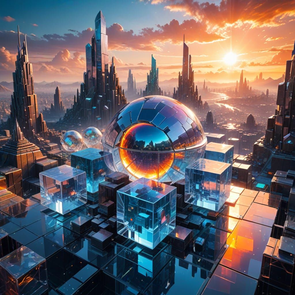 City of Crystal Wonders in a Vibrant Alien Sky