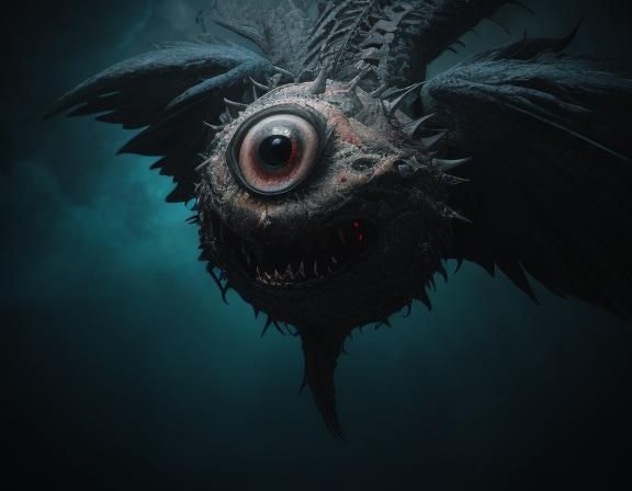 Horrifying Grotesque Sphere of Eyes with Angelic Wings