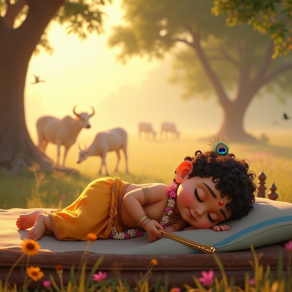 Pixar-Style Rural Village Scene at Sunrise